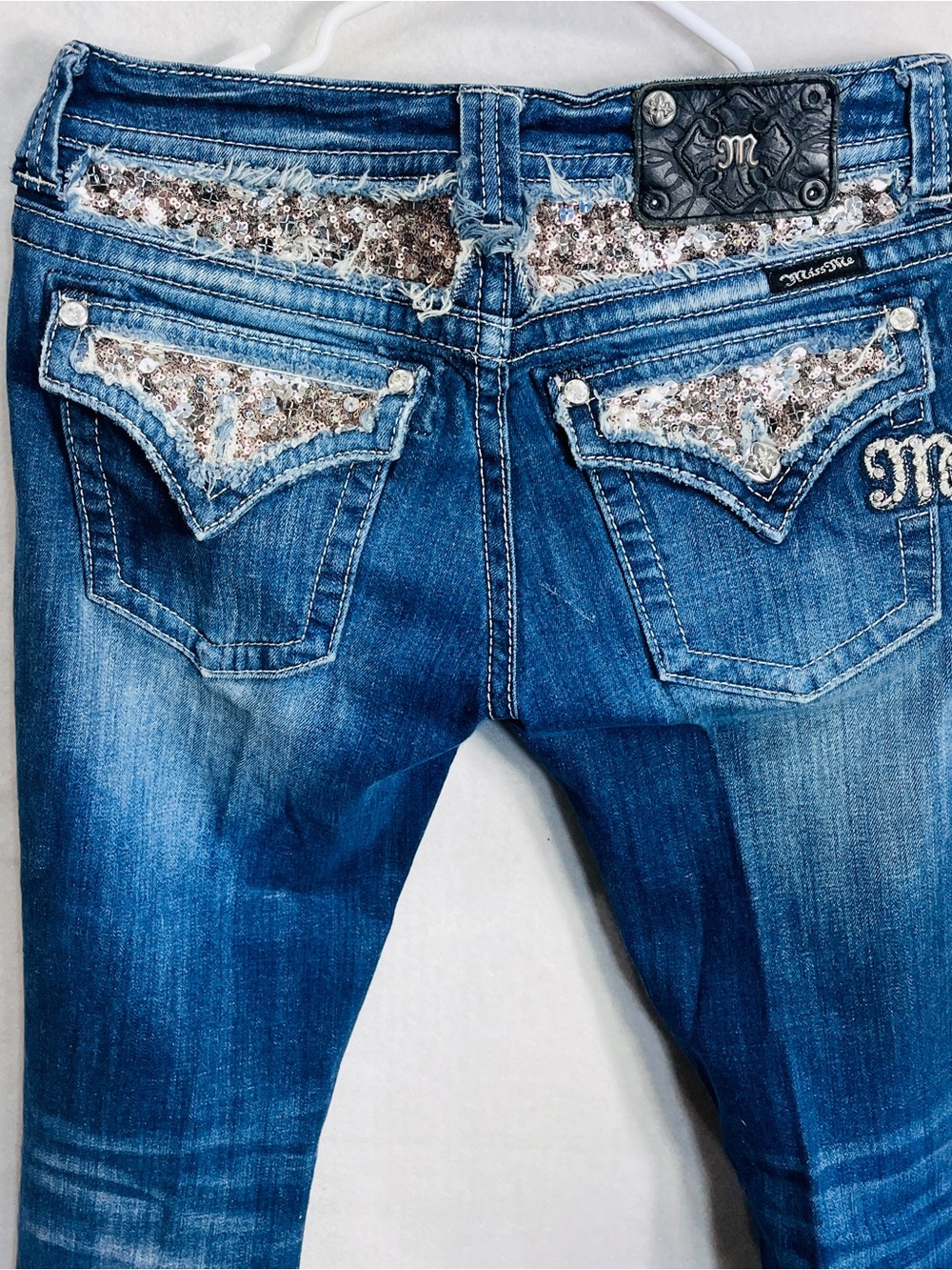 Miss Me Distressed Skinny Jeans in Blue Wash 29 Boot Cut